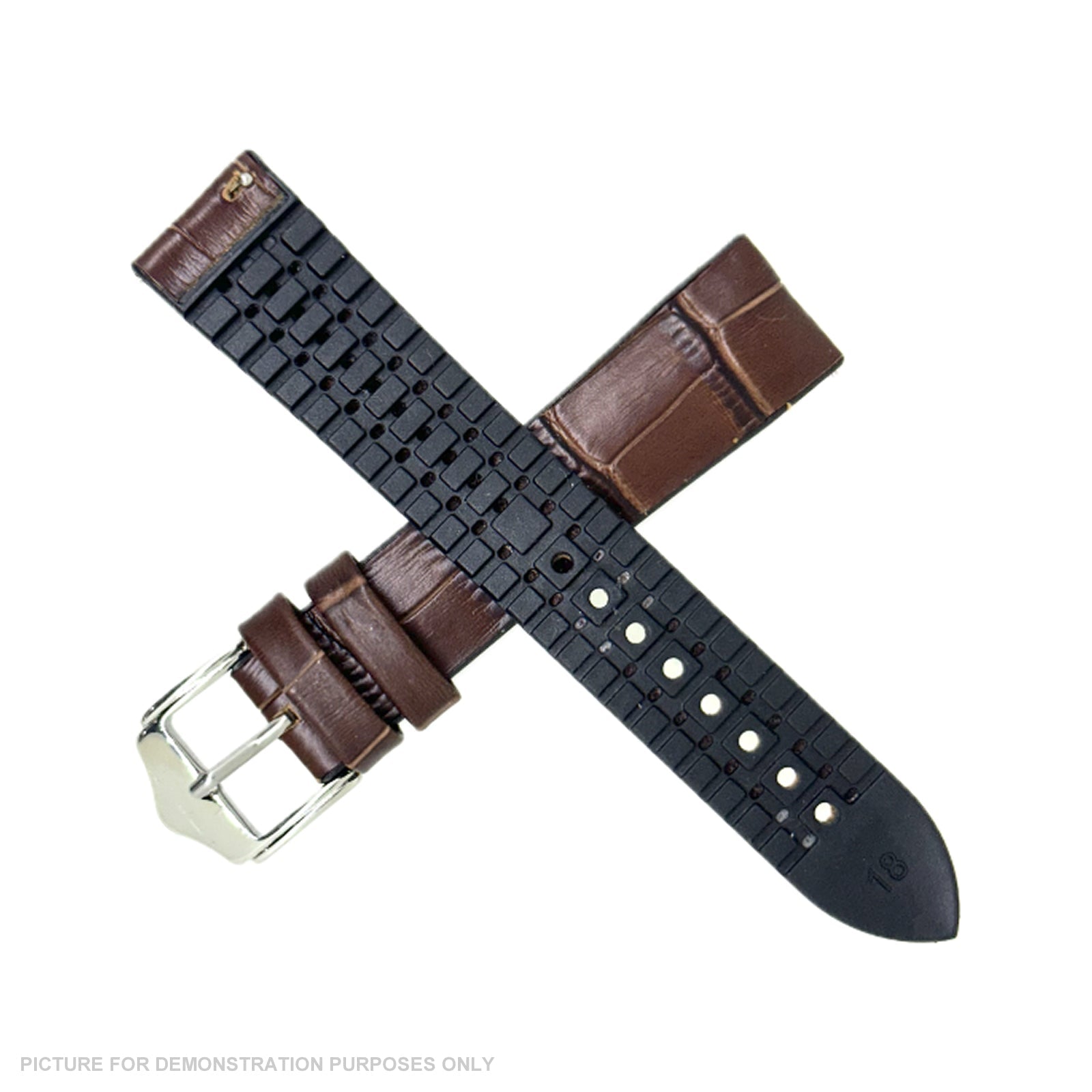 18mm Hybrid Leather / Rubber Crocodile Watch Strap - Brown